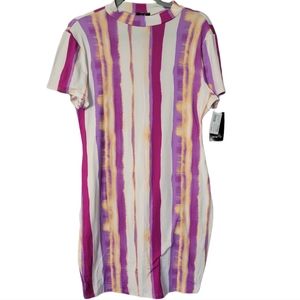 Minette Fitted Short-sleeve Dress Tie-dye Print Size 2XL White Pink